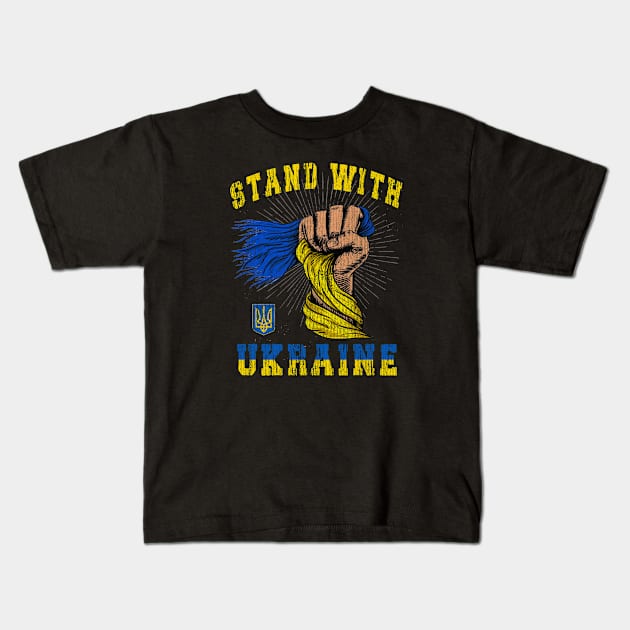 Stand With Ukraine Detailed Flag Design Kids T-Shirt by The Christian Left